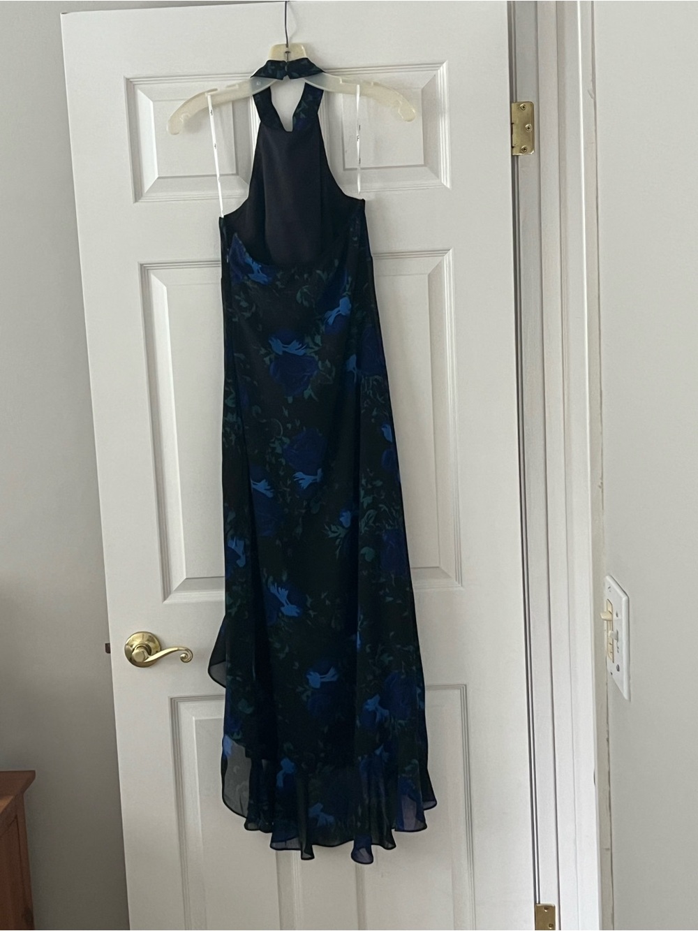 Lulu's Black Halter Midi Dress with Blue Floral Print